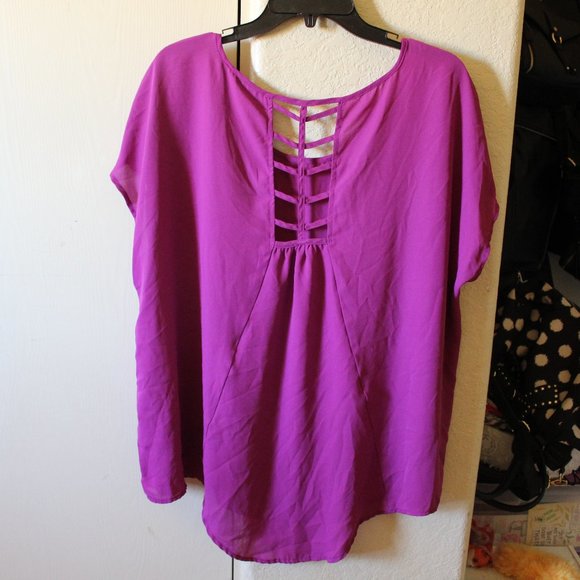 TORRID PURPLE GEORGETTE CAGE BACK TOP - Picture 5 of 7